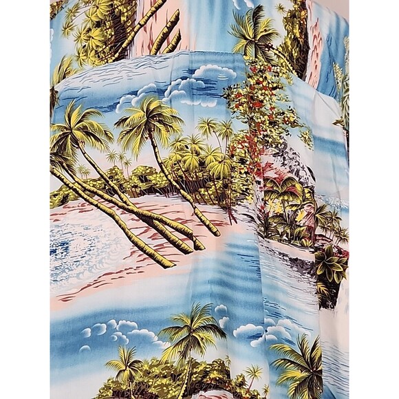 Kalaheo Mens XL Blue Hawaiian Print Short Sleeve Button Up Shirt Aloha Island - Picture 8 of 10